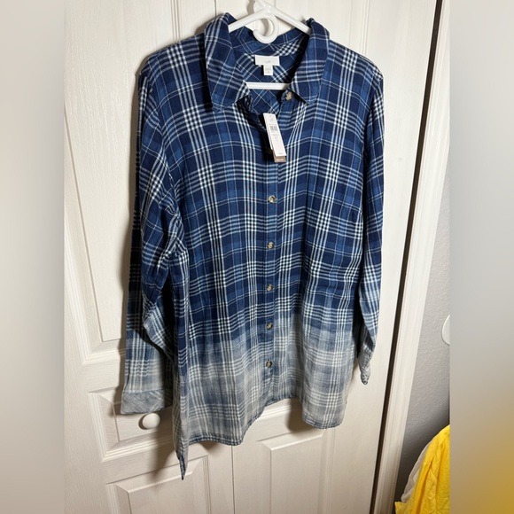 J. Jill Tops - J. Jill Navy and White Ombre Plaid Shirt